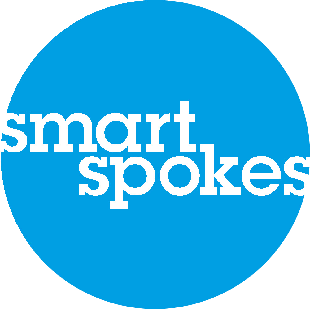 smartspokes rundes Logo mit blauem Hintergrund und weißer Schrift