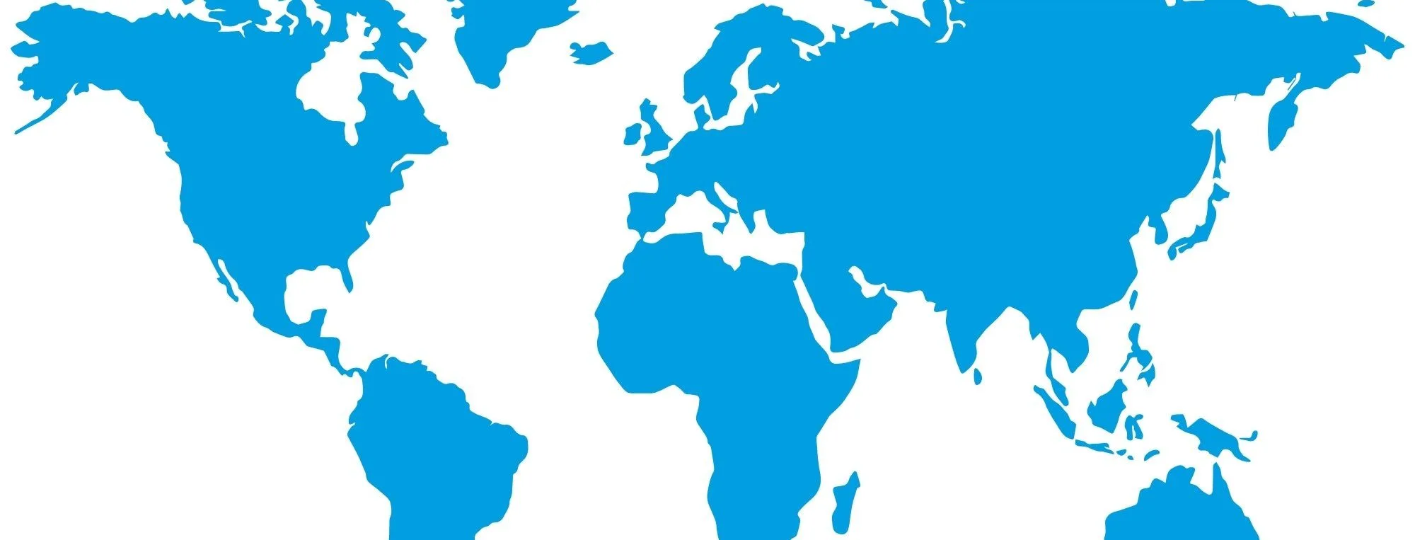 Minimalistische blaue Weltkarte auf weißem Hintergrund.